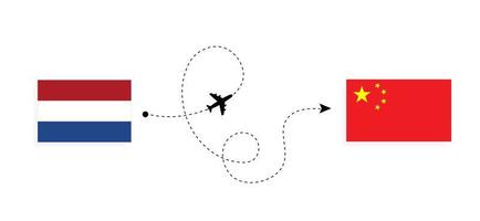 Flug und Reise von den Niederlanden nach China mit dem Reisekonzept für Passagierflugzeuge vektor