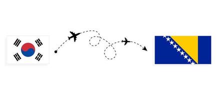 flyg och resor från Sydkorea till Bosnien och Hercegovina med resekoncept med passagerarflygplan vektor