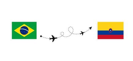 Flug und Reise von Brasilien nach Kolumbien mit dem Reisekonzept des Passagierflugzeugs vektor