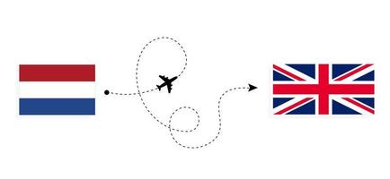 flug und reise von den niederlanden nach großbritannien mit dem reisekonzept für das Passagierflugzeug vektor
