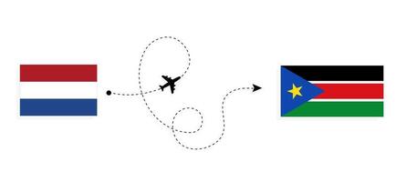 Flug und Reise von den Niederlanden in den Südsudan mit dem Reisekonzept für Passagierflugzeuge vektor