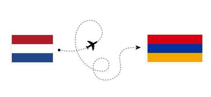 Flug und Reise von den Niederlanden nach Armenien mit dem Reisekonzept für Passagierflugzeuge vektor