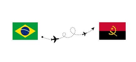 Flug und Reise von Brasilien nach Angola mit dem Reisekonzept des Passagierflugzeugs vektor