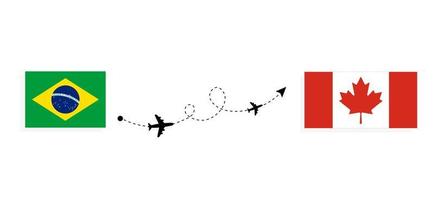 Flug und Reise von Brasilien nach Kanada mit dem Reisekonzept des Passagierflugzeugs vektor