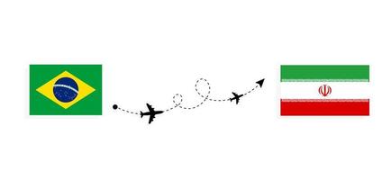 flyg och resor från Brasilien till Iran med resekoncept för passagerarflygplan vektor