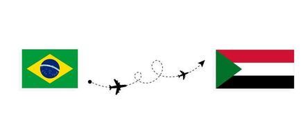 Flug und Reise von Brasilien in den Sudan mit dem Reisekonzept des Passagierflugzeugs vektor