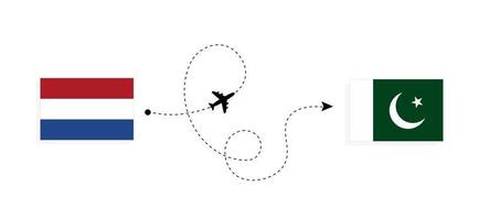 Flug und Reise von den Niederlanden nach Pakistan mit dem Reisekonzept für Passagierflugzeuge vektor