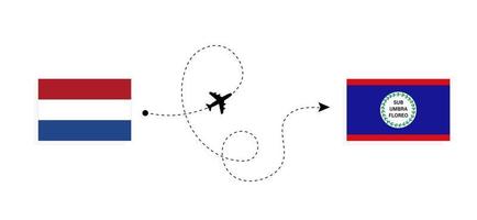 Flug und Reise von den Niederlanden nach Belize mit dem Reisekonzept für Passagierflugzeuge vektor