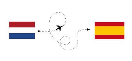 flyg och resor från Nederländerna till Spanien med passagerarflygplan vektor
