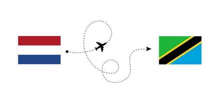 Flug und Reise von den Niederlanden nach Tansania mit dem Reisekonzept für Passagierflugzeuge vektor