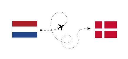 Flug und Reise von den Niederlanden nach Dänemark mit dem Reisekonzept für Passagierflugzeuge vektor