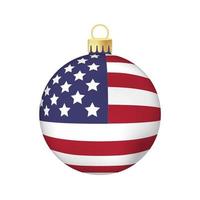 julgran leksak eller boll med usa flagga volymetrisk och realistisk färg illustration vektor