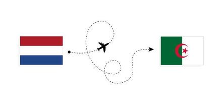 Flug und Reise von den Niederlanden nach Algerien mit dem Reisekonzept für Passagierflugzeuge vektor