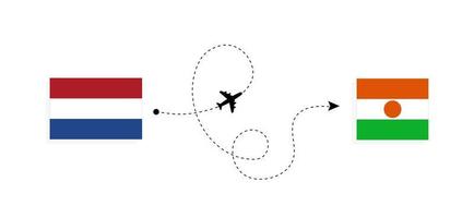 Flug und Reise von den Niederlanden nach Niger mit dem Reisekonzept für Passagierflugzeuge vektor