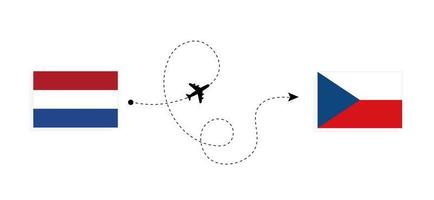 Flug und Reise von den Niederlanden nach Tschechien mit dem Reisekonzept des Passagierflugzeugs vektor