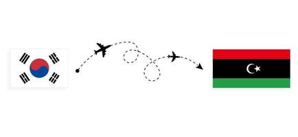 Flug und Reise von Südkorea nach Libyen mit dem Reisekonzept des Passagierflugzeugs vektor