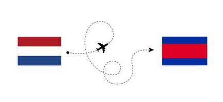 Flug und Reise von den Niederlanden nach Kambodscha mit dem Reisekonzept für Passagierflugzeuge vektor