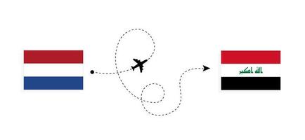 Flug und Reise von den Niederlanden in den Irak mit dem Reisekonzept für Passagierflugzeuge vektor