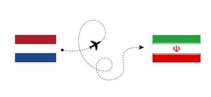 Flug und Reise von den Niederlanden in den Iran mit dem Reisekonzept für Passagierflugzeuge vektor