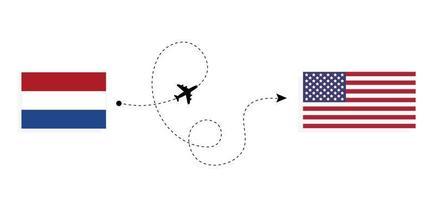 Flug und Reise von den Niederlanden in die USA mit dem Reisekonzept für Passagierflugzeuge vektor