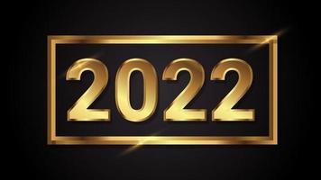 Frohes neues Jahr 2022. Falsch ausgerichtete goldene 3D-Figuren mit Quadraten auf dunklem Hintergrund. vektor