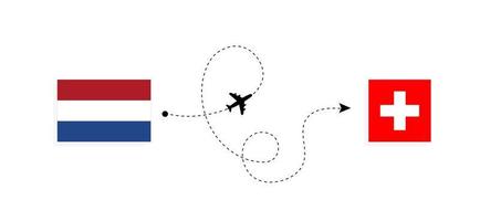 flyg och resor från Nederländerna till Schweiz med passagerarflygplan vektor