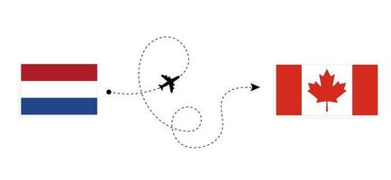 Flug und Reise von den Niederlanden nach Kanada mit dem Reisekonzept für Passagierflugzeuge vektor