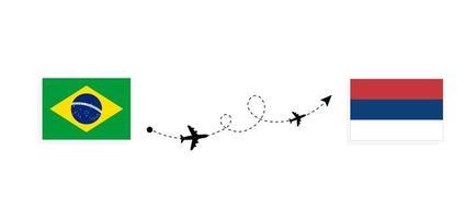Flug und Reise von Brasilien nach Serbien mit dem Reisekonzept des Passagierflugzeugs vektor