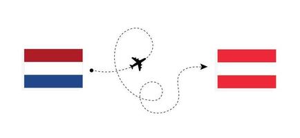 Flug und Reise von den Niederlanden nach Österreich mit dem Reisekonzept für Passagierflugzeuge vektor