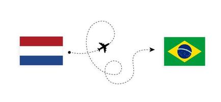 Flug und Reise von den Niederlanden nach Brasilien mit dem Reisekonzept für Passagierflugzeuge vektor