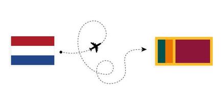 flyg och resor från Nederländerna till Sri Lanka med passagerarflygplan vektor