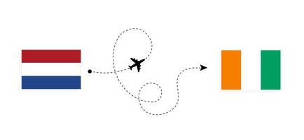 Flug und Reise von den Niederlanden nach Elfenbeinküste mit dem Reisekonzept für Passagierflugzeuge vektor
