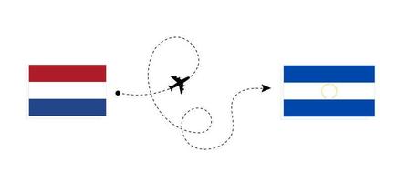 flug und reise von den niederlanden nach el salvador mit dem reisekonzept für das Passagierflugzeug vektor