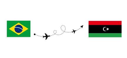 Flug und Reise von Brasilien nach Libyen mit dem Reisekonzept des Passagierflugzeugs vektor