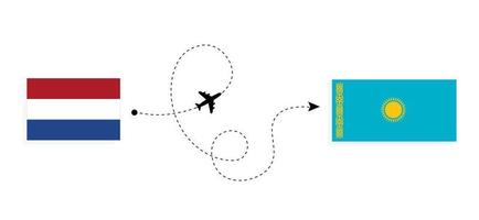 Flug und Reise von den Niederlanden nach Kasachstan mit dem Reisekonzept für Passagierflugzeuge vektor