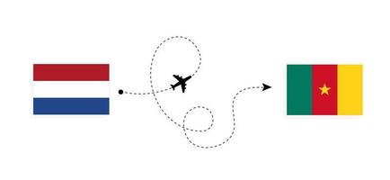 Flug und Reise von den Niederlanden nach Kamerun mit dem Reisekonzept für Passagierflugzeuge vektor