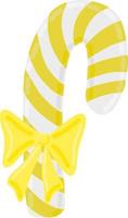Gelb gestreifte Feiertags-Zuckerstange-Vektor-Illustration. Christbaumschmuck mit Schleife. Urlaub süßes Element vektor