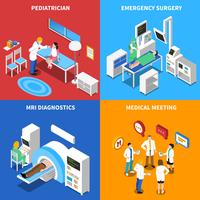 Hospital Patient 4 Isometric Ikoner Square vektor