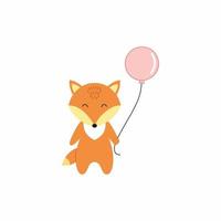 süßer kleiner Fuchs mit einem Ballon. Illustration zum Geburtstag. eine Figur für ein Kinderbuch- oder Zeitschriftencover. vektor