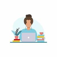 Das Mädchen sitzt an einem Laptop und lernt an einer Online-Schule. Konzept zum Thema Heimtraining, Freiberufler, Remote Work. Büro zu Hause. Vektor-Illustration im flachen Stil. vektor