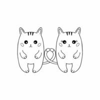 zwei süße Kätzchen im Doodle-Stil. Vektor-Illustration zum Valentinstag. Katzen verliebt auf weißem Hintergrund. vektor