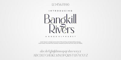 Bangkill Flüsse abstrakte Mode Schriftart Alphabet. Typografie Schriftart Großbuchstaben Kleinbuchstaben und Zahl. Vektor-Illustration