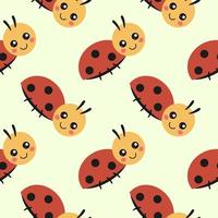 ein nahtloses Muster mit einem süßen Marienkäfer. ein endloser Hintergrund mit einem Käfer zum Nähen von Kinderkleidung, Bedrucken von Textilien und Verpackungspapier. vektor