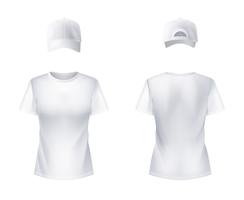 WhiteT-shirtt Baseball Cap Kvinna Realistiskt vektor