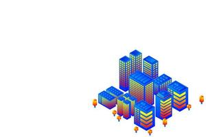 isometrische zukünftige Stadt. Immobilien- und Bauwirtschaftskonzept vektor