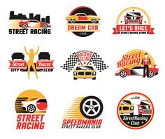 Street Racing Logo Emblems ikoner Set vektor