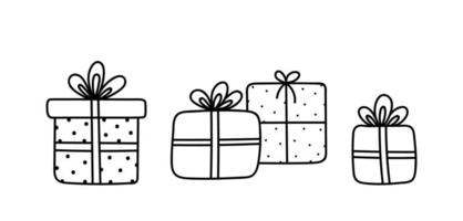 süße Weihnachtsgeschenke mit Schleifen und Bändern auf weißem Hintergrund. handgezeichnete Vektorgrafik im Doodle-Stil. perfekt für Weihnachts- und Geburtstagsdesigns, Karten, Dekorationen, Logos. vektor