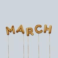 marsch skriven med folie guld ballonger. marsbokstäver med realistiska guldballonger. mars typografi. isolerade vektor design