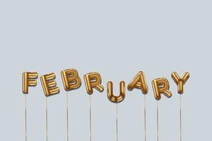 Februar mit Goldfolienballons geschrieben. Februar-Schriftzug mit realistischen Goldballons. Februar Typografie. isoliertes Vektordesign. Februar-Hintergrund mit Kopierbereich vektor
