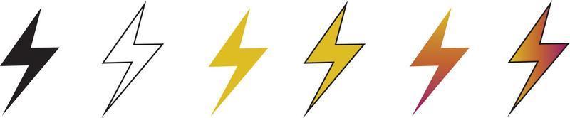 Blitz oder Donner Blitz Symbol Vektor isoliert Set. Gewitter-Zeichen-Logo auf weißem Hintergrund.